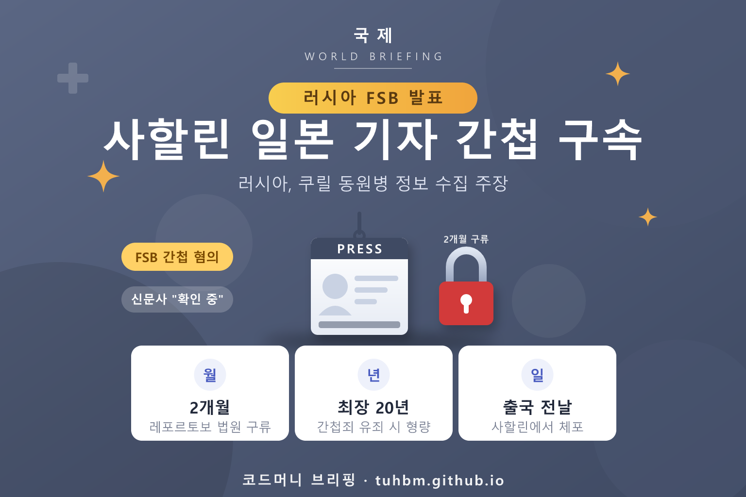러시아의 일본 특파원 간첩 혐의 체포를 나타낸 이미지