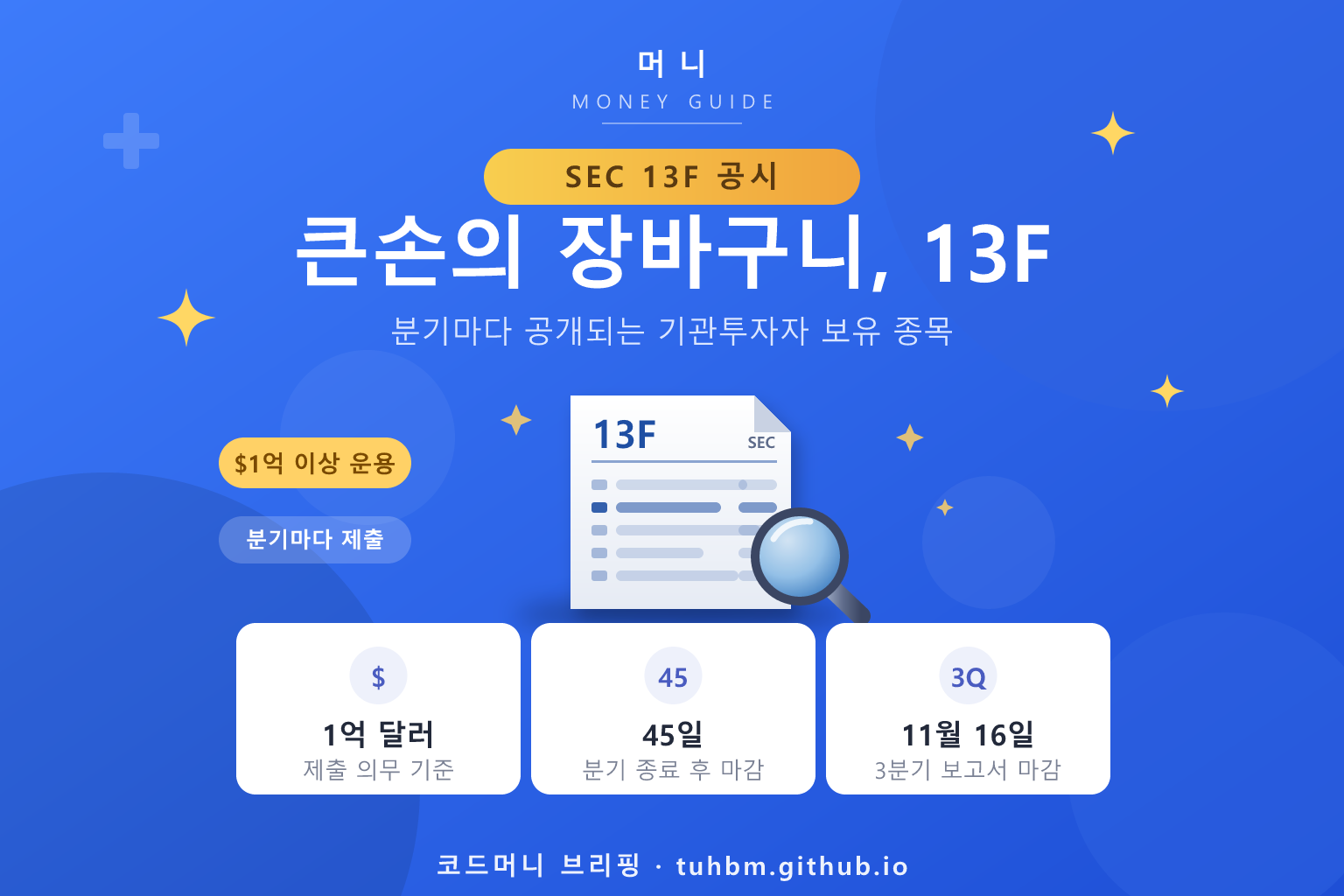 SEC 13F 보고서를 돋보기로 들여다보는 이미지