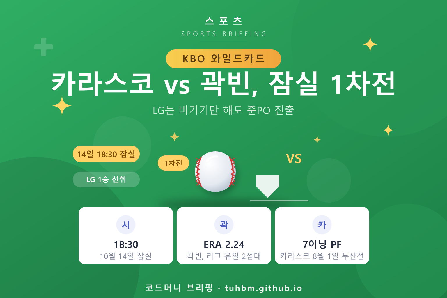 LG와 두산의 와일드카드 결정전 선발 맞대결을 나타낸 이미지