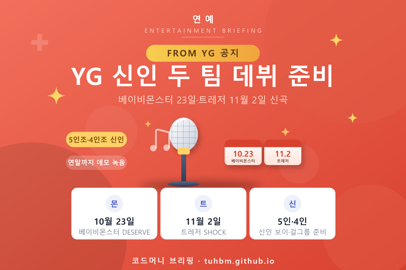 YG 소속 그룹 컴백과 신인 그룹 데뷔 준비를 나타낸 이미지